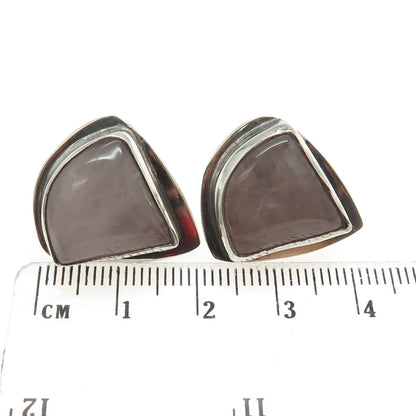 MATHEWS 925 Sterling Silver Vintage Real Rose Quartz Modernist Earrings