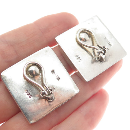 925 Sterling Silver Vintage Boho / Ethnic Square Clip On Earrings