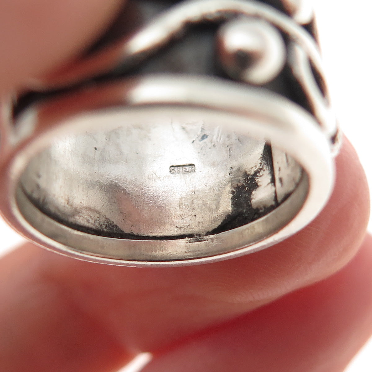925 Sterling Silver Vintage Modernist Oxidized Wide Band Ring Size 5.25