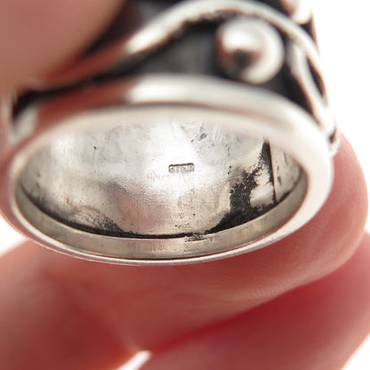 925 Sterling Silver Vintage Modernist Oxidized Wide Band Ring Size 5.25