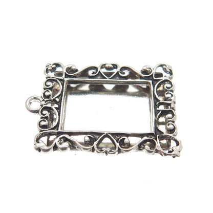 NEVADA 925 Sterling Silver Vintage Ornate Picture Frame Oxidized Charm Pendant