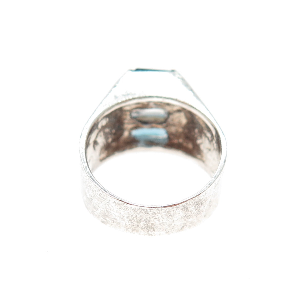 925 Sterling Silver Vintage Emerald-Cut Blue & White C Z Oxidized Ring Size 6