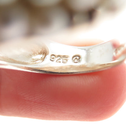 925 Sterling Silver Vintage Real Abalone Shell & Pearl Beaded Ring Size 8.5