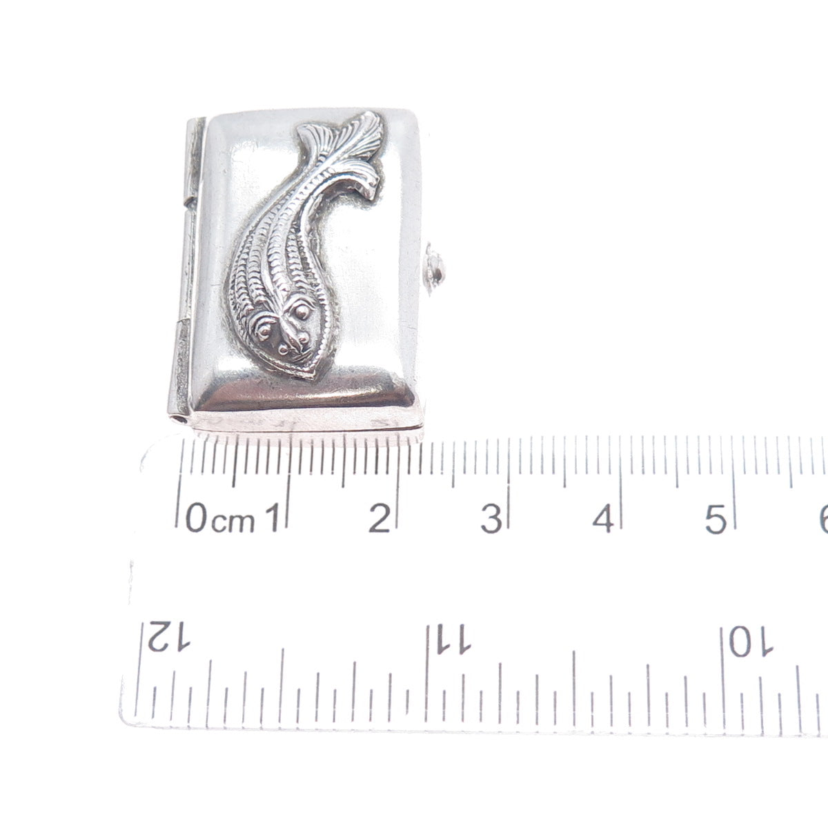 925 Sterling Silver Antique Art Deco Fish Oxidized Pill / Snuff Box