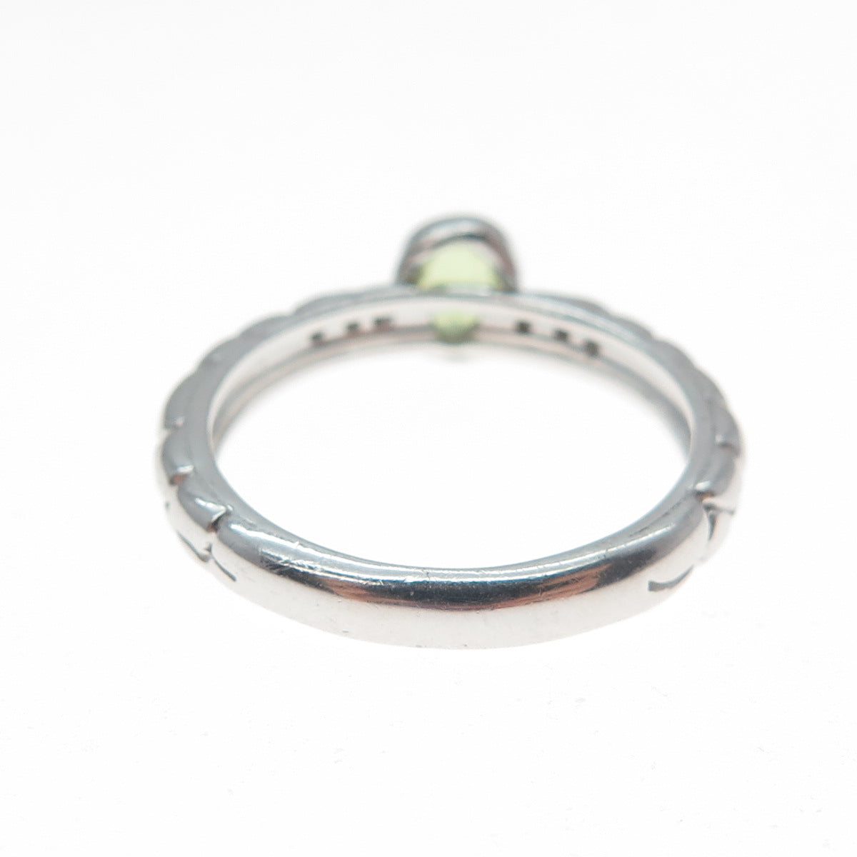 925 Sterling Silver SMK Real Round-Cut Diamond & Peridot Gem Ring Size 6.75