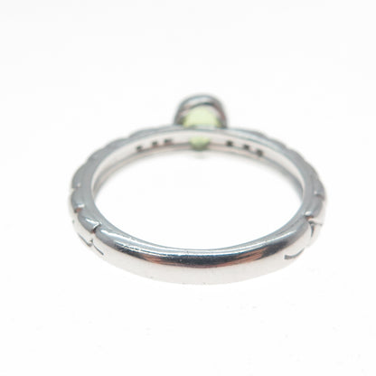 925 Sterling Silver SMK Real Round-Cut Diamond & Peridot Gem Ring Size 6.75