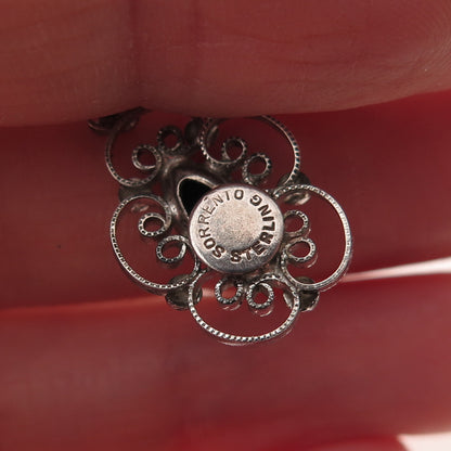 Sorrento 925 Sterling Silver Antique Art Deco Real Hematite Floral Charm Pendant
