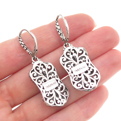 Sarda 925 Sterling Silver Vintage Real Iolite Ornate Oxidized Dangle Earrings