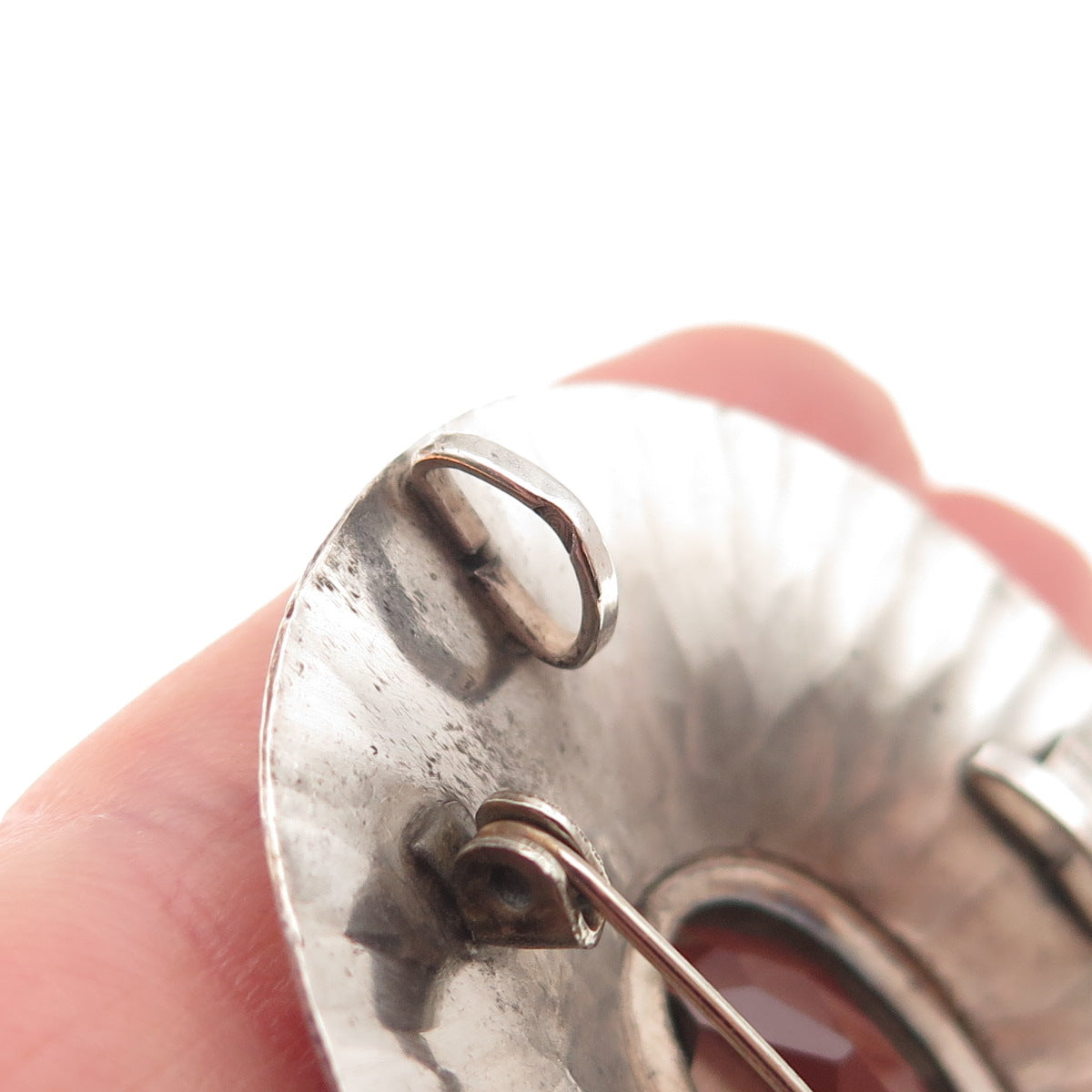 925 Sterling Silver Vintage Real Smoky Quartz Modernist Pin Brooch / Pendant