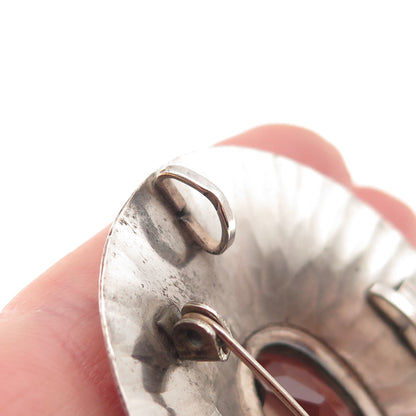 925 Sterling Silver Vintage Real Smoky Quartz Modernist Pin Brooch / Pendant