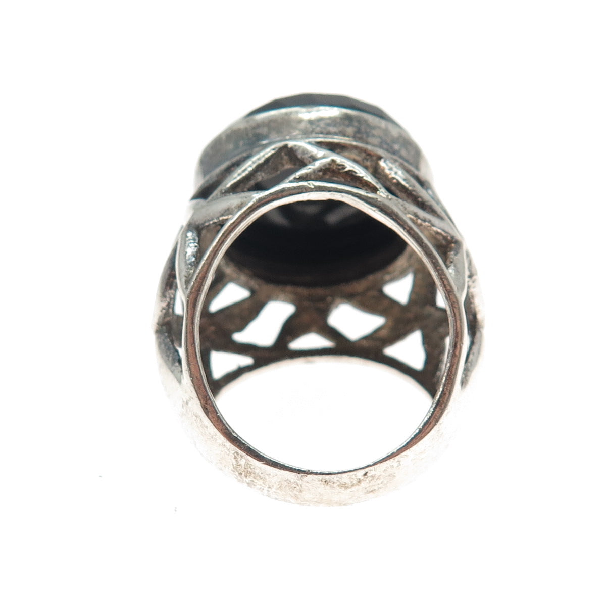 925 Sterling Silver Vintage Real Black Spinel Modernist Oxidized Ring Size 7.25