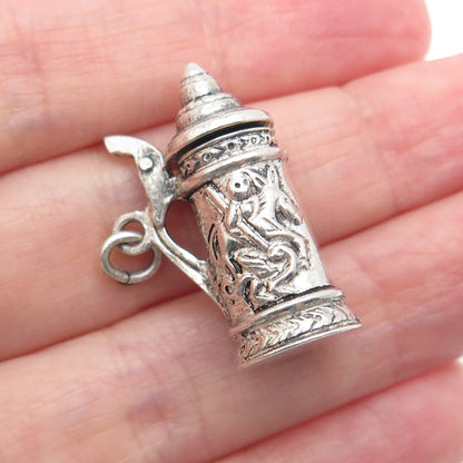 925 Sterling Silver Vintage Beer Stein Oxidized Locket 3D Charm Pendant