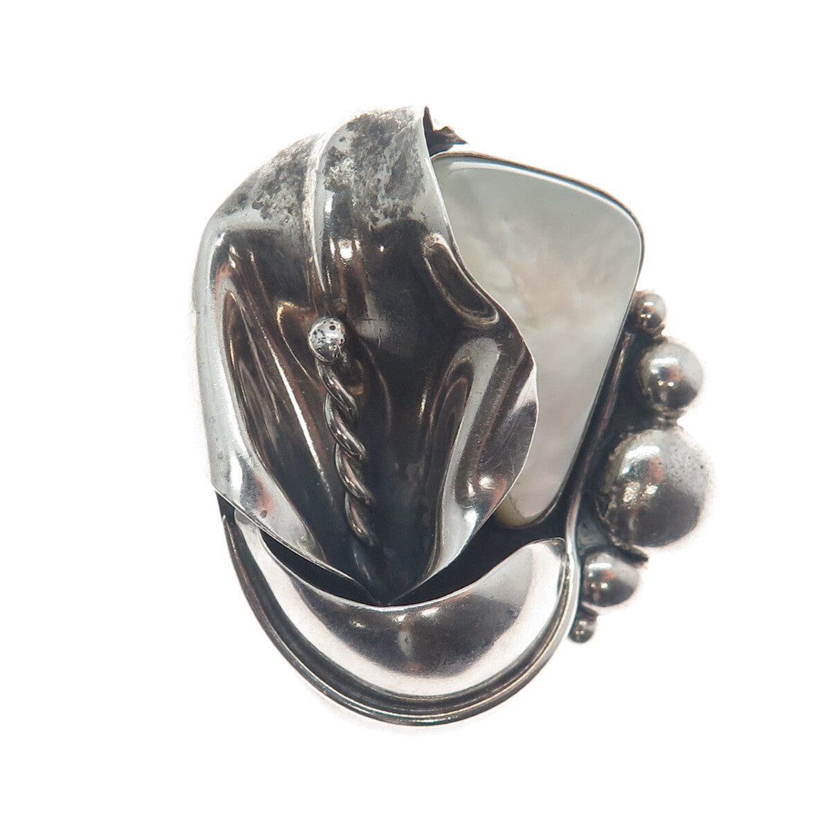 LARRY SANDOVAL Old Pawn 925 Sterling Silver Vintage MOP Calla Lily Pendant