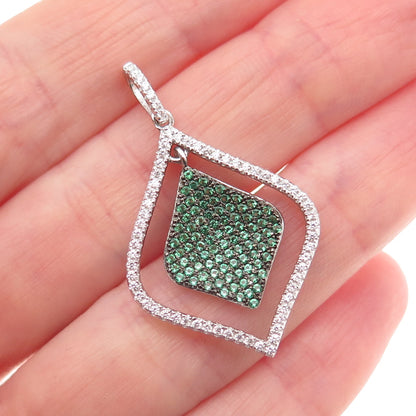 925 Sterling Silver Round-Cut Green & White C Z Petal Charm Pendant