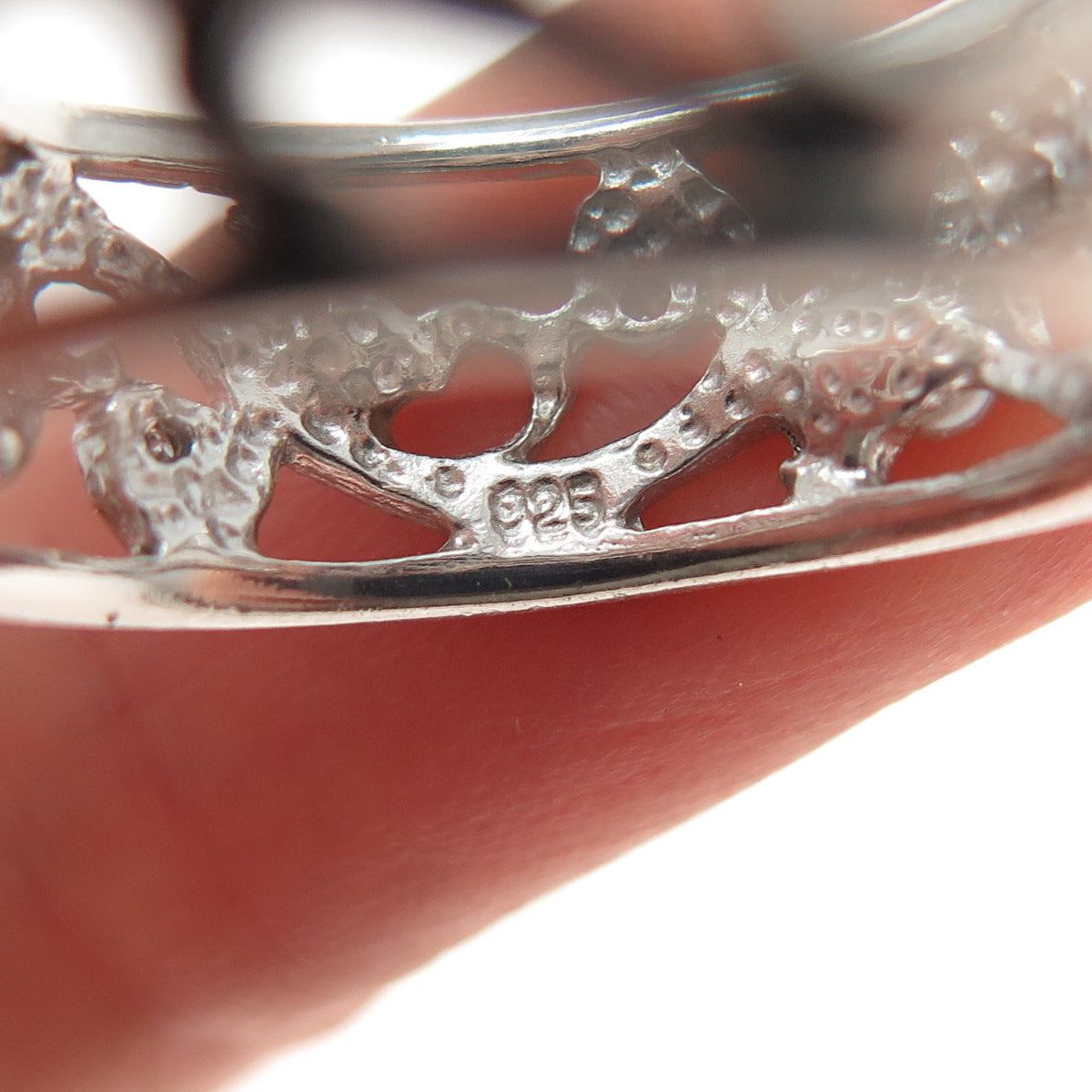 LENOX 925 Sterling Silver Real Diamond & Pearl Floral Scroll Band Ring Size 9.25