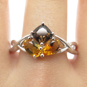 925 Sterling Silver Smoky Quartz Lemon Citrine & Citrine Gem Ring Size 10.25