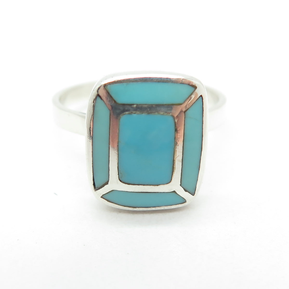 925 Sterling Silver Vintage Real Turquoise Ring Size 7.25