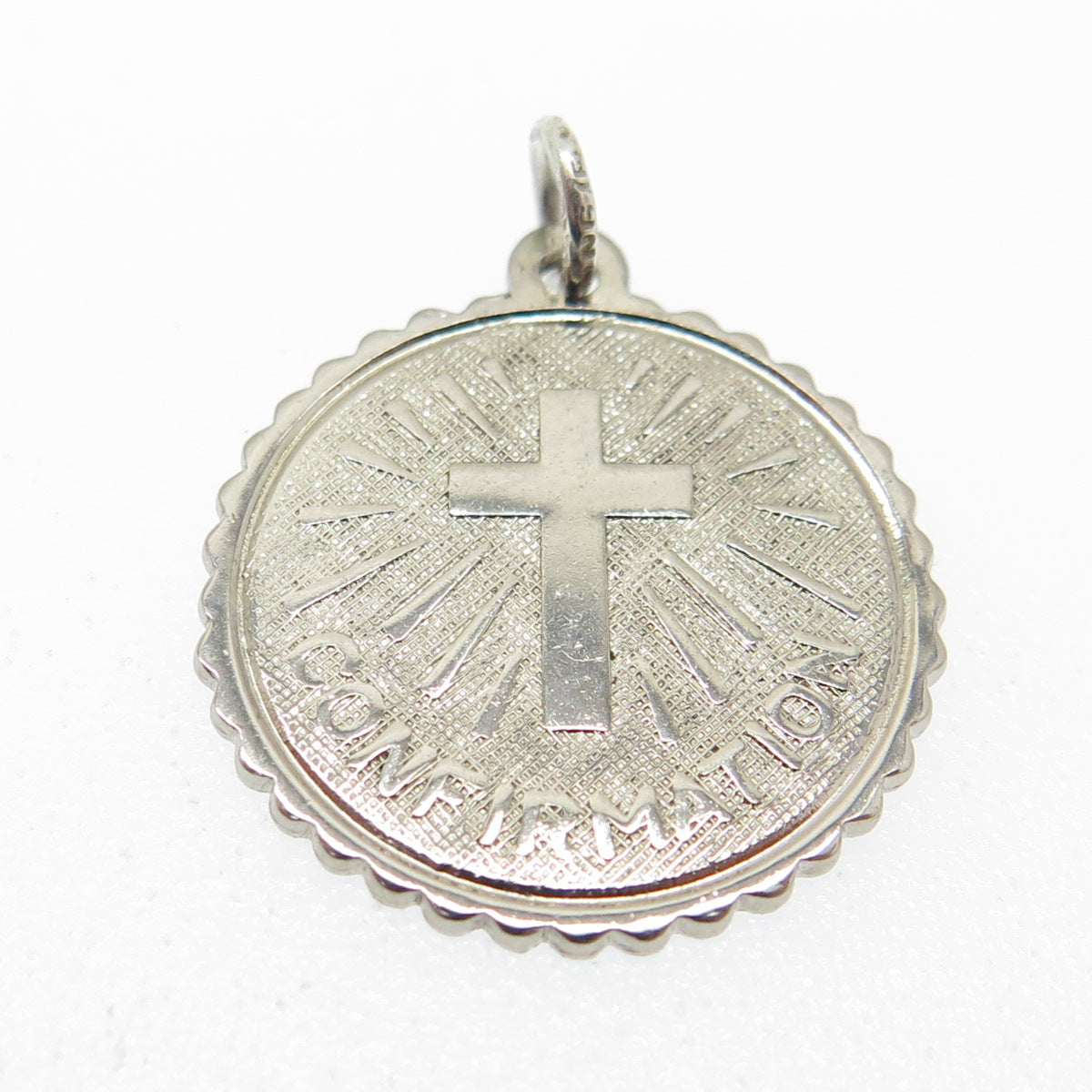 ELCO 925 Sterling Silver Vintage "Confirmation" Cross Religious Round Pendant