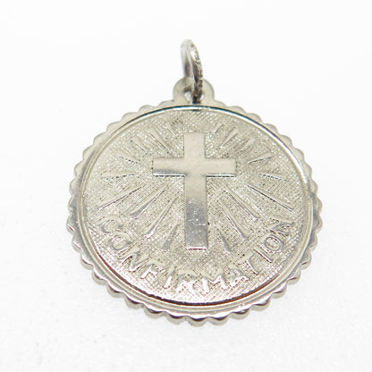 ELCO 925 Sterling Silver Vintage "Confirmation" Cross Religious Round Pendant