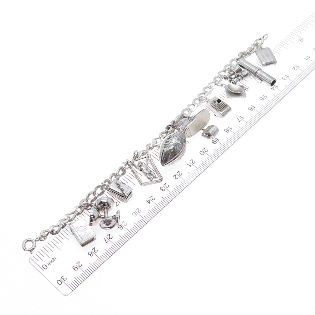925 Sterling Silver Vintage Multi-Charms Oxidized Bracelet 7.25"