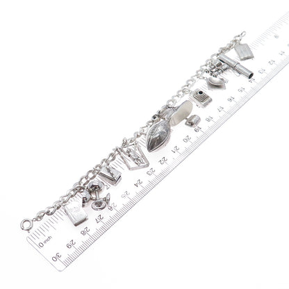 925 Sterling Silver Vintage Multi-Charms Oxidized Bracelet 7.25"