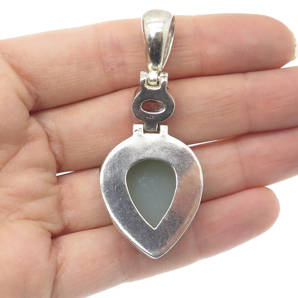 925 Sterling Silver Vintage Real Pear-Cut Chalcedony & Blue Topaz Pendant
