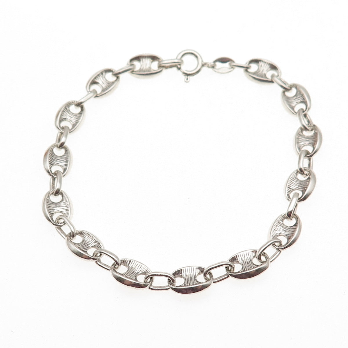 925 Sterling Silver Vintage Italy Anchor Mariner Link Bracelet 7.25"