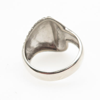 925 Sterling Silver Vintage Modernist Seashell Oxidized Ring Size 9