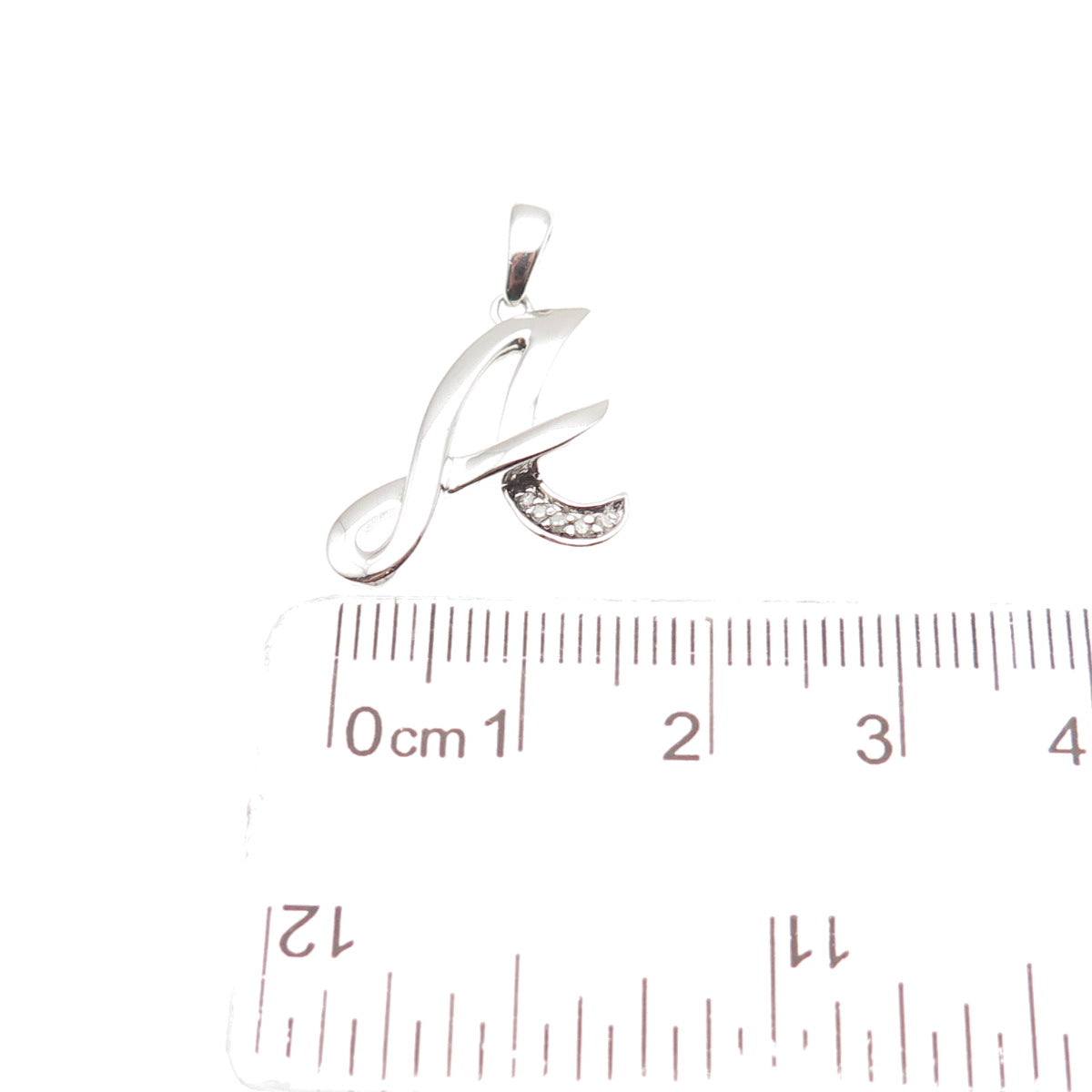 925 Sterling Silver Real Round-Cut Diamond Letter A Initial Charm Pendant