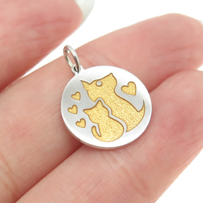 925 Sterling Silver Yellow Enamel Dog & Cat Friendship Minimalist Charm Pendant