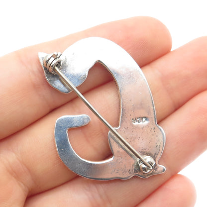 925 Sterling Silver Vintage Modernist Cat Pin Brooch