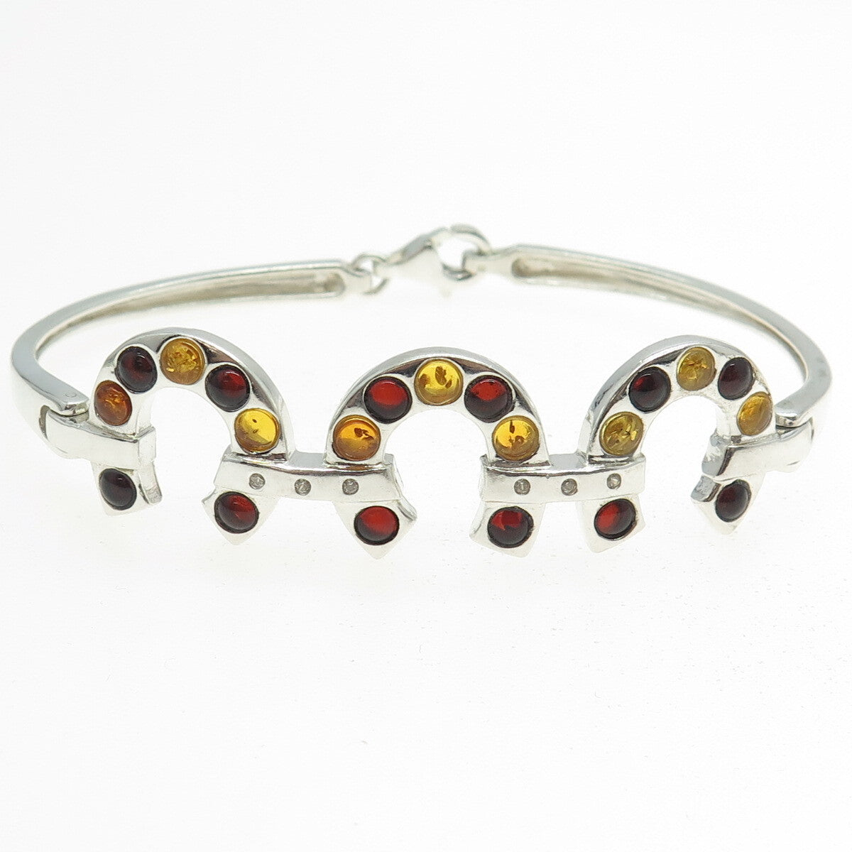925 Sterling Silver Vintage DC Poland Real Amber & C Z Horseshoe Bracelet 7"