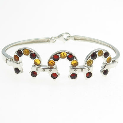 925 Sterling Silver Vintage DC Poland Real Amber & C Z Horseshoe Bracelet 7"