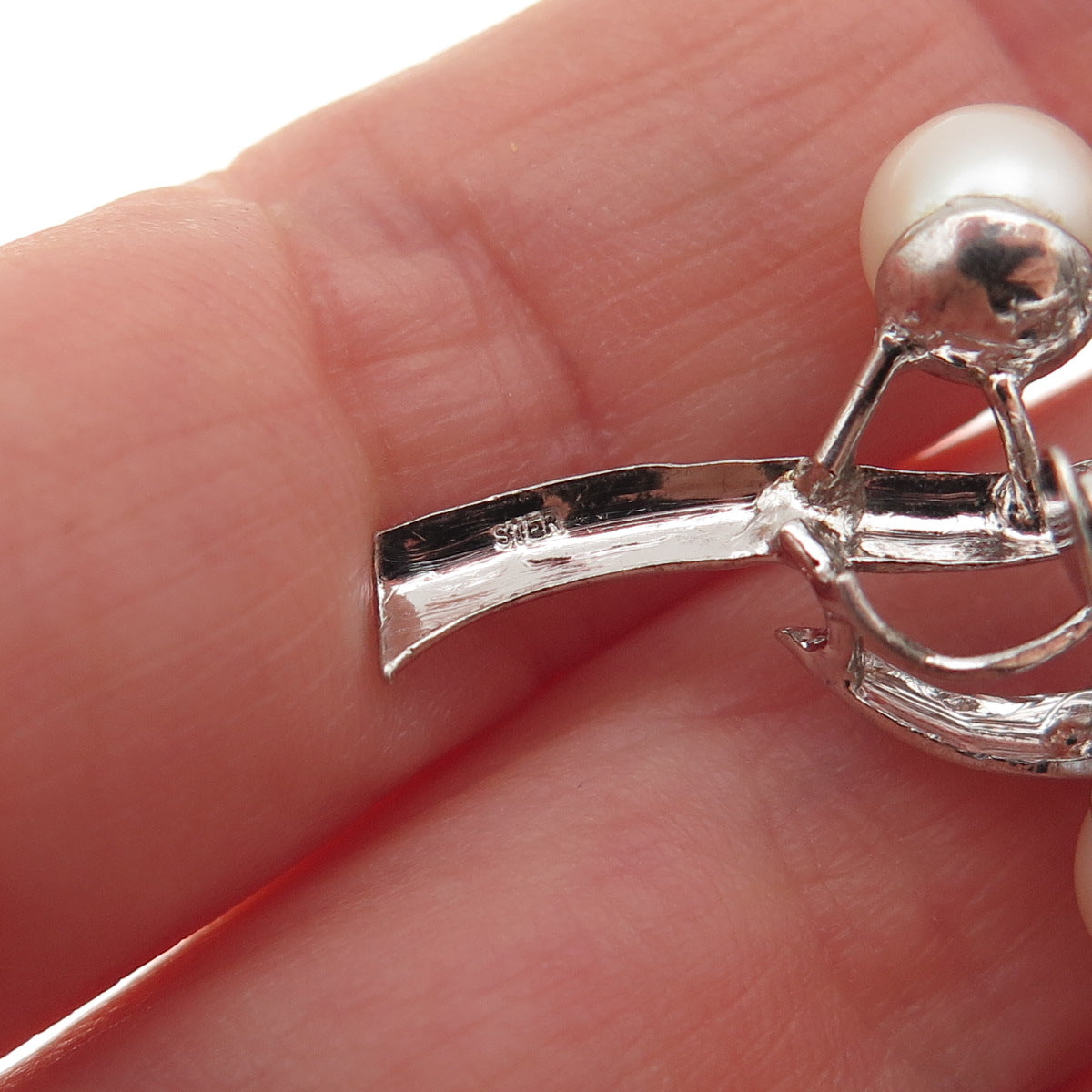 925 Sterling Silver Antique Art Deco Real Akoya Pearl Floral Pin Brooch