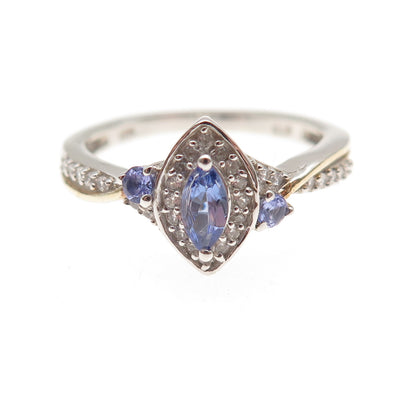 Chuck Clemency 925 Sterling Silver Real Tanzanite & White Topaz Ring Size 8.25