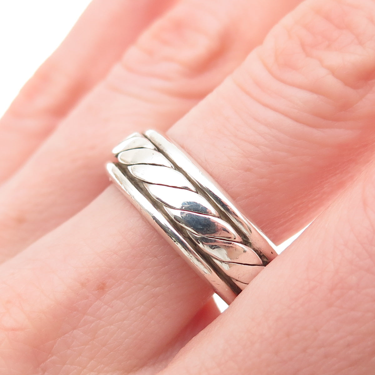 925 Sterling Silver Vintage Mexico Oxidized Braided Band Ring Size 10.25
