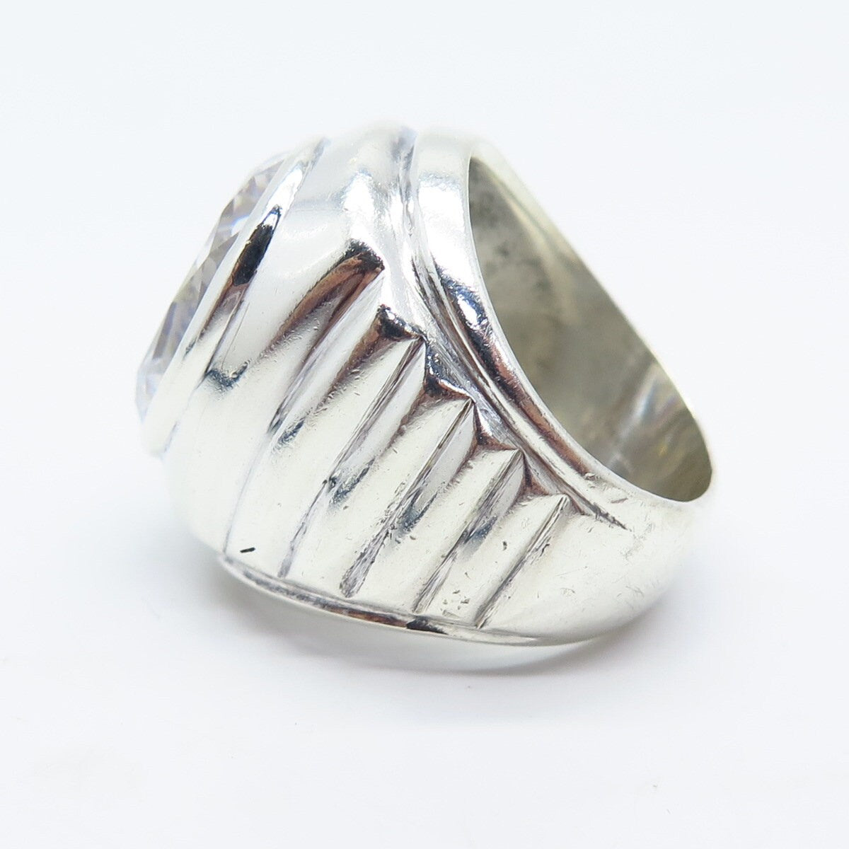925 Sterling Silver Vintage C Z Ribbed Ring Size 6.25