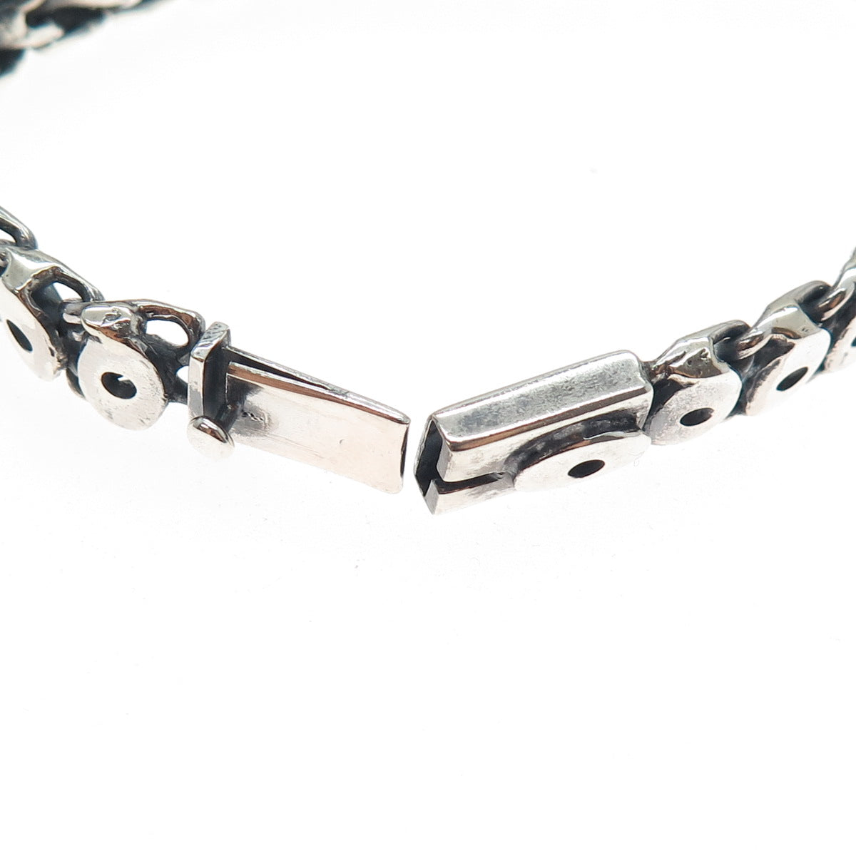 925 Sterling Silver Vintage Modernist Evil's Eye Oxidized Bracelet 6.75"