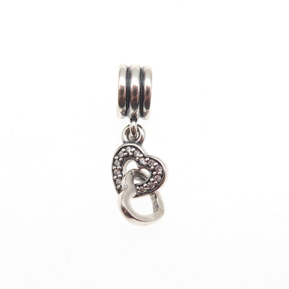 Pandora 925 Sterling Silver C Z Interlocking Hearts Dangle Charm