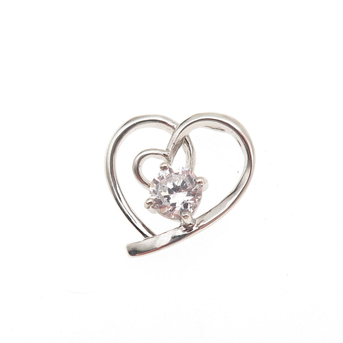 925 Sterling Silver Round-Cut C Z Heart Mini Slide Charm Pendant