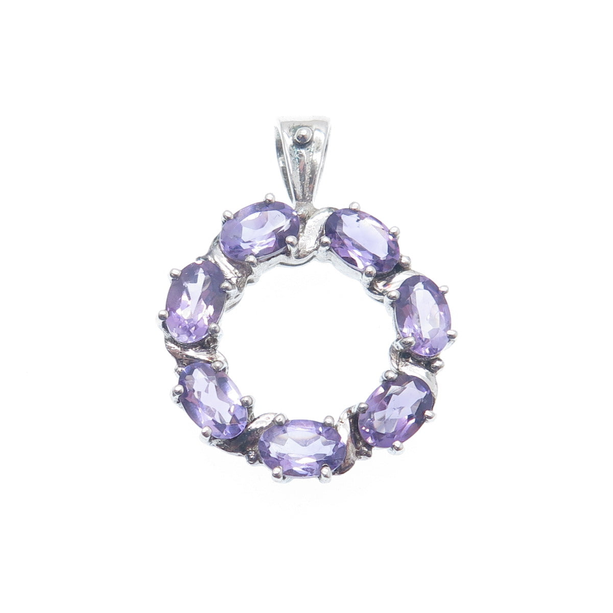 925 Sterling Silver Real Oval-Cut Amethyst Circle Minimalist Pendant