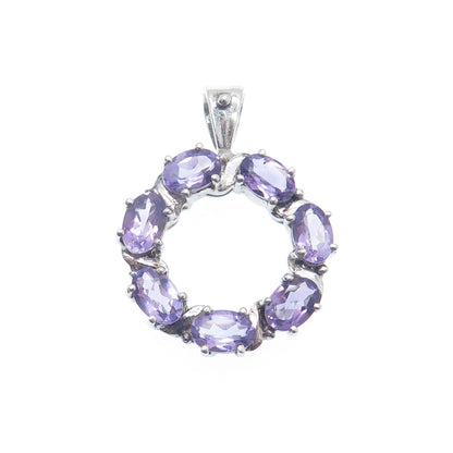 925 Sterling Silver Real Oval-Cut Amethyst Circle Minimalist Pendant