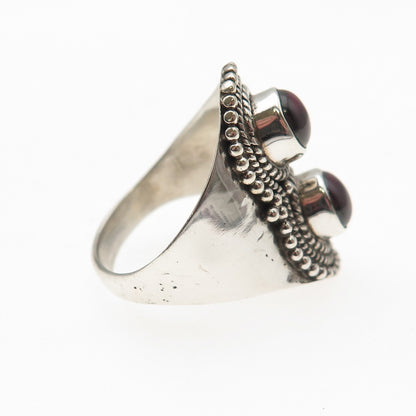 925 Sterling Silver Vintage Real Tourmaline Granulated Oxidized Ring Size 7.75