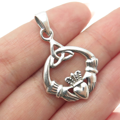 925 Sterling Silver Vintage Irish Claddagh Trinity Knot Charm Pendant