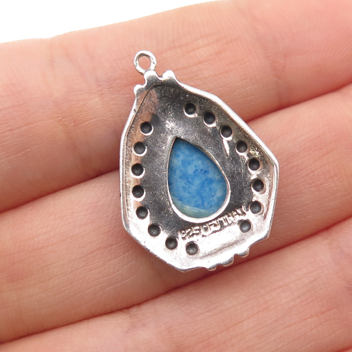 CFJ Collins Fine 925 Sterling Silver Vintage Real Denim Lapis Oxidized Pendant
