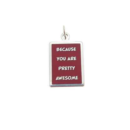 925 Sterling Red Enamel Because You Are Pretty Awesome Minimalist Charm Pendant