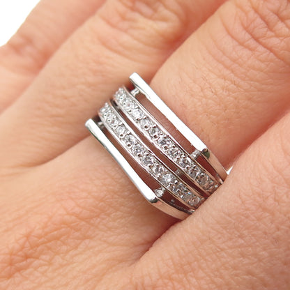 925 Sterling Silver Round-Cut C Z Multi-Row Ring Size 8