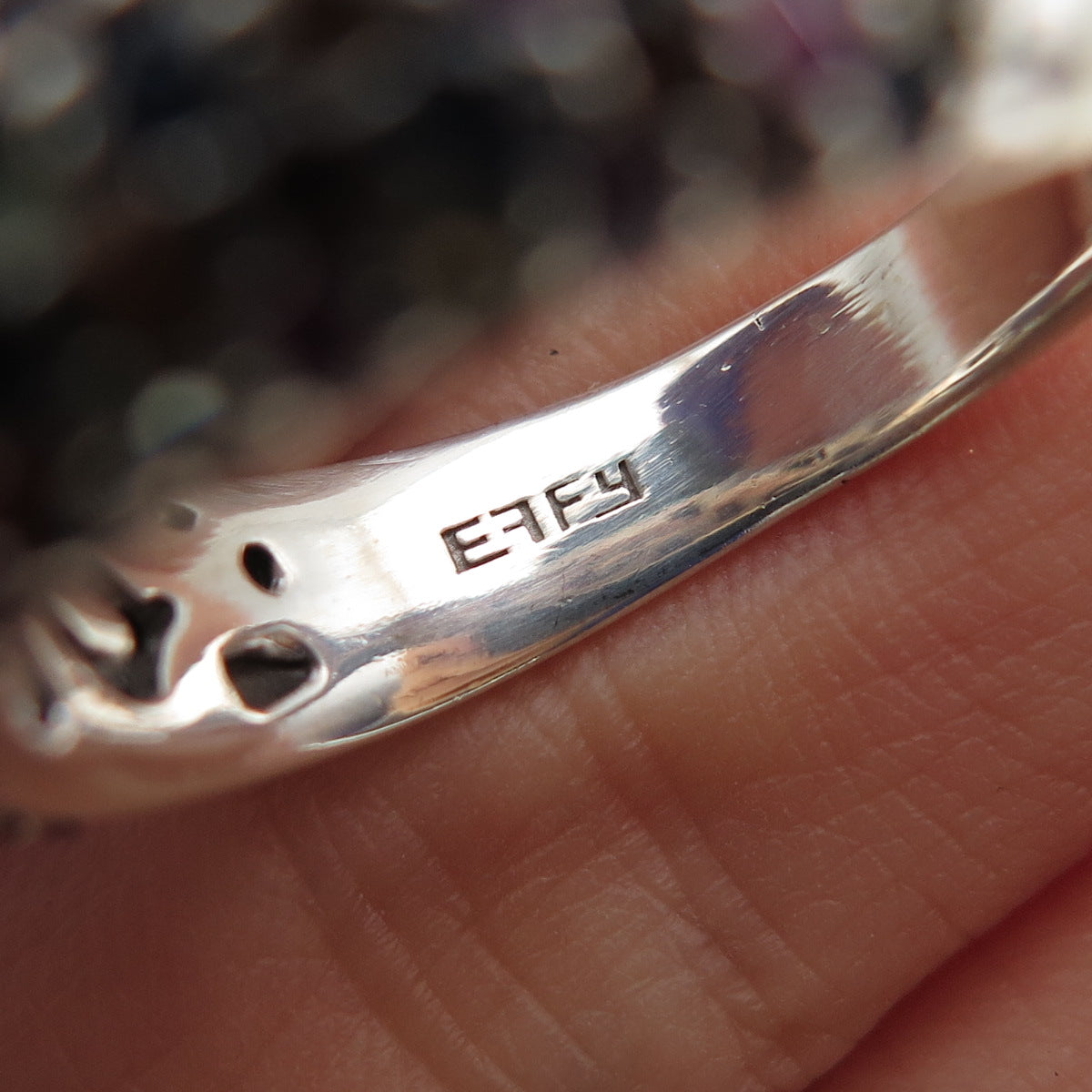 EFFY 925 Sterling Silver Real Round-Cut Multi-Color Sapphire Ring Size 9.25