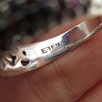 EFFY 925 Sterling Silver Real Round-Cut Multi-Color Sapphire Ring Size 9.25