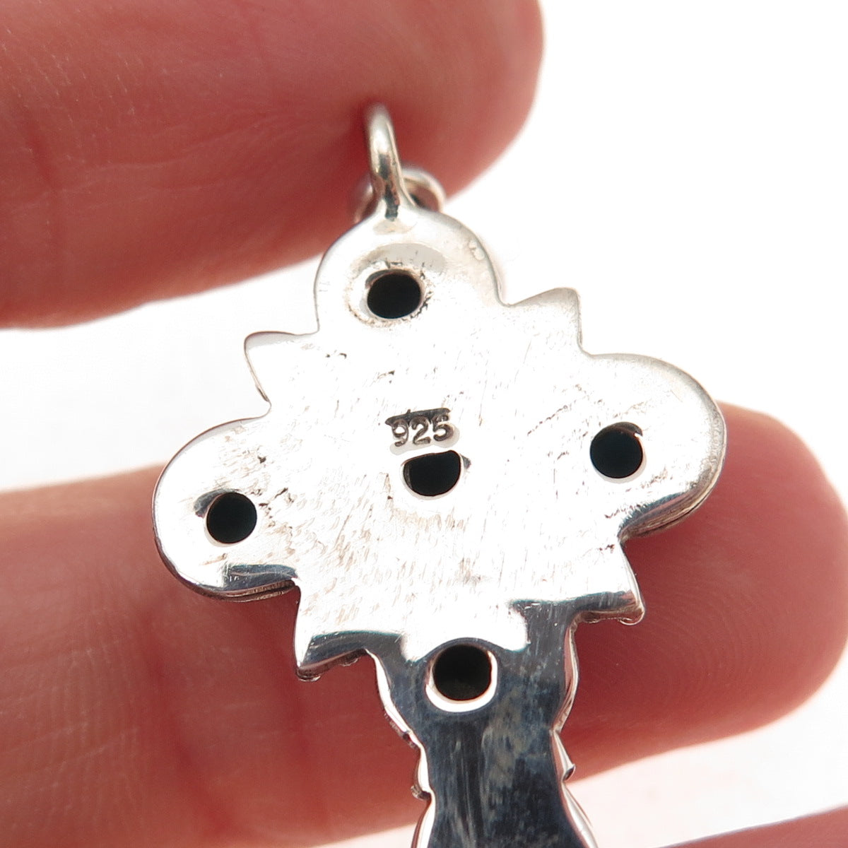 925 Sterling Silver Vintage Real Turquoise Cross Oxidized Dangle Earrings